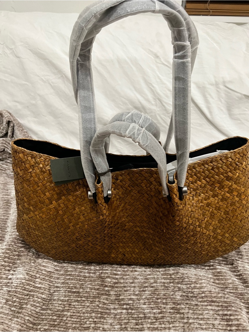 All Saints Natural Straw Tote with Leather Handles - brand new never used - Picture 3 of 5